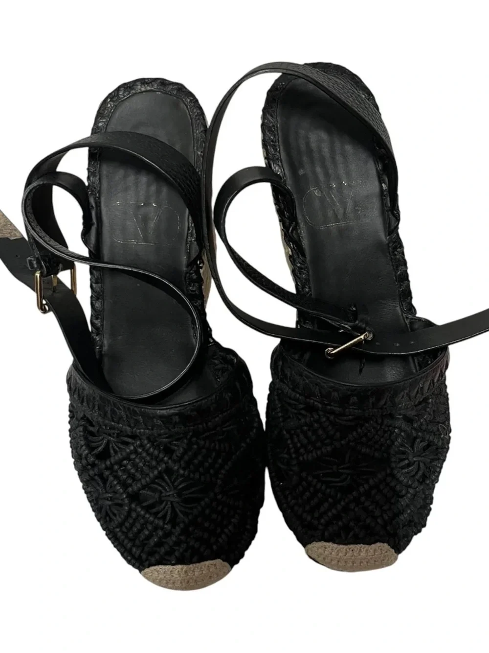 Valentino Garavani Black Woven Espadrille Wedge Sandals